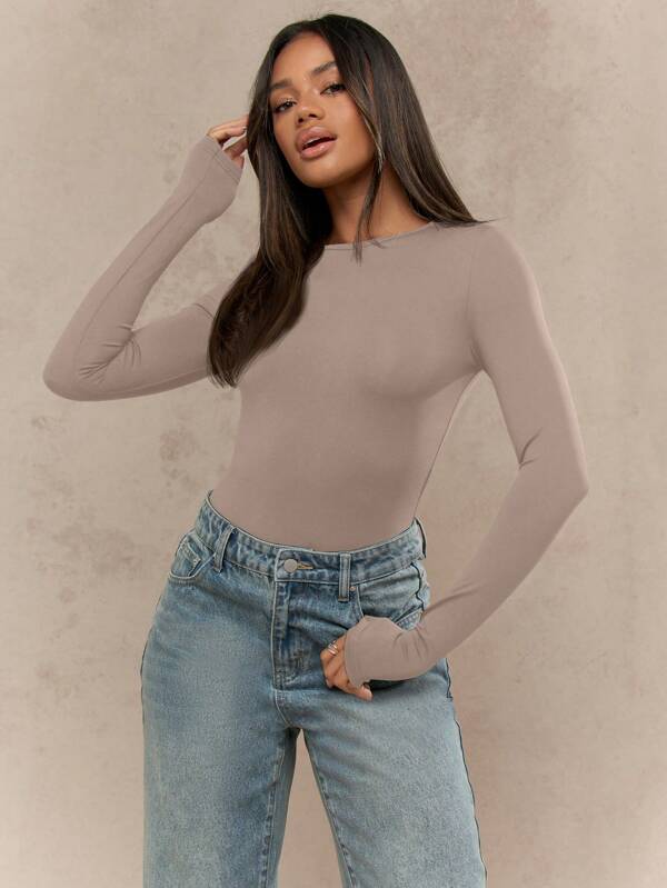 missguided MISSGUIDED Jersey Round Neck Long Sleeves Bodysuit