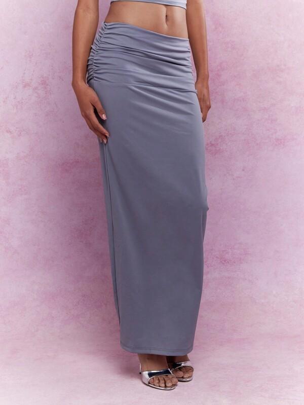 Missguided MISSGUIDED Jersey Ruched Curve Hem Bardot Top And Ruched Waist Bodycon Maxi Skirt Co-Ord Set