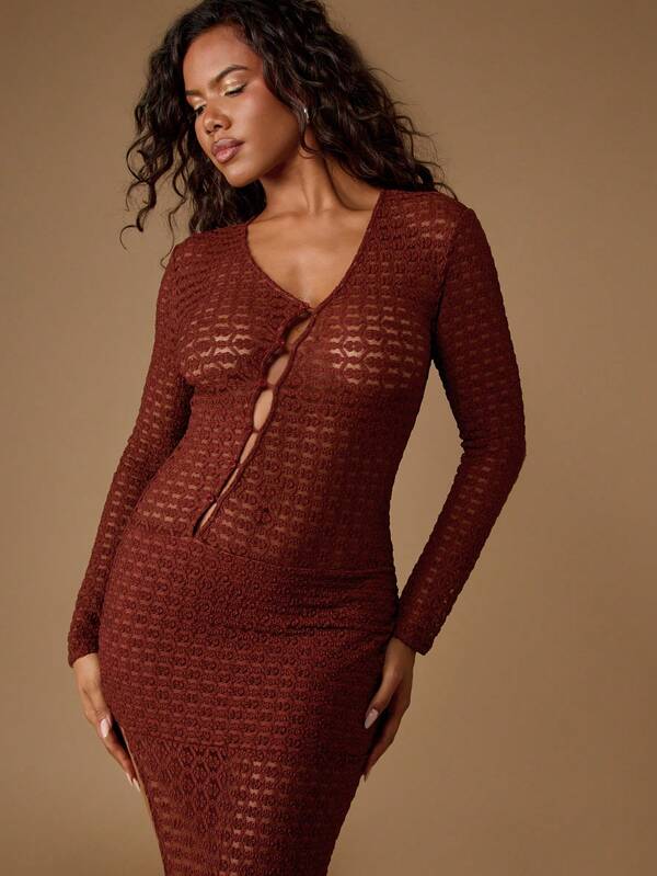 Missguided MISSGUIDED Knit Bodycon Maxi Dress With Button Front Detail