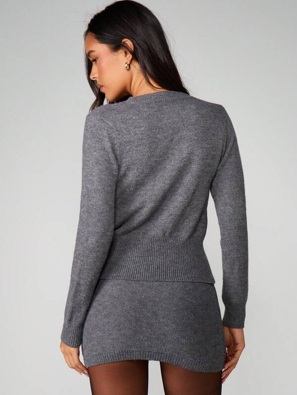 Missguided MISSGUIDED Knit Cardigan Mini Skirt Co-Ord Set
