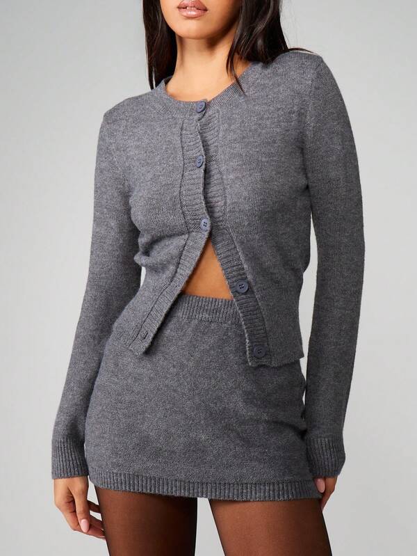 Missguided MISSGUIDED Knit Cardigan Mini Skirt Co-Ord Set