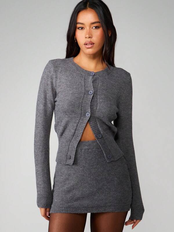 missguided MISSGUIDED Knit Cardigan Mini Skirt Co-Ord Set