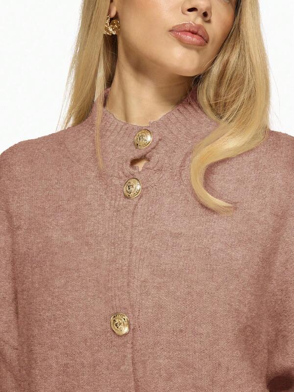 Missguided MISSGUIDED Knit Cardigan With Gold Buttons And Lantern Sleeves