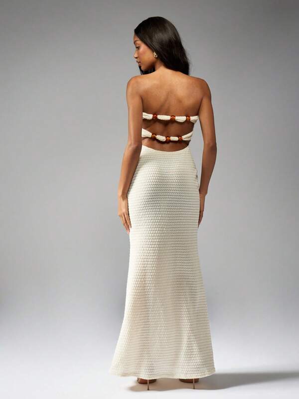 Missguided MISSGUIDED Knit Maxi Dress With Open Back Design And Bead Trim Detail