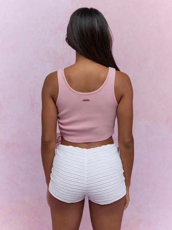 Missguided MISSGUIDED Knit Ribbed Side Cut-Out Ruched Curve Hem Crop Tank Top