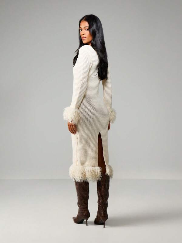 Missguided MISSGUIDED Knit Sweater Dress With Fringe Trim