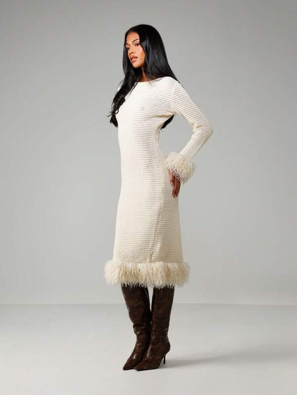 Missguided MISSGUIDED Knit Sweater Dress With Fringe Trim