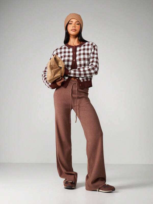 Missguided MISSGUIDED Knit Wide Leg Palazzo Pants With Drawstring