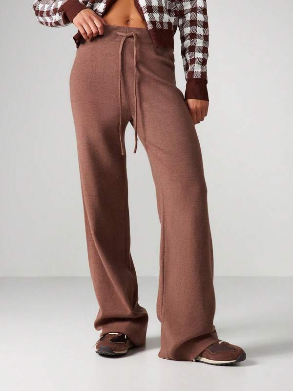 missguided MISSGUIDED Knit Wide Leg Palazzo Pants With Drawstring