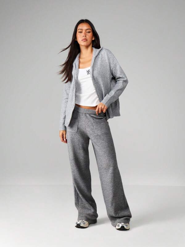 Missguided MISSGUIDED Knit Zip Up Cardigan With Ribbed Details