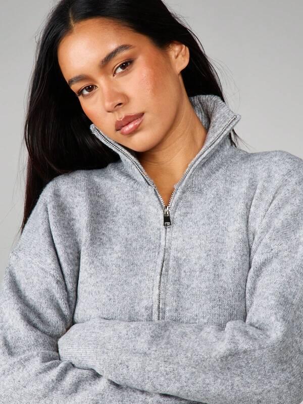 Missguided MISSGUIDED Knit Zip Up Cardigan With Ribbed Details