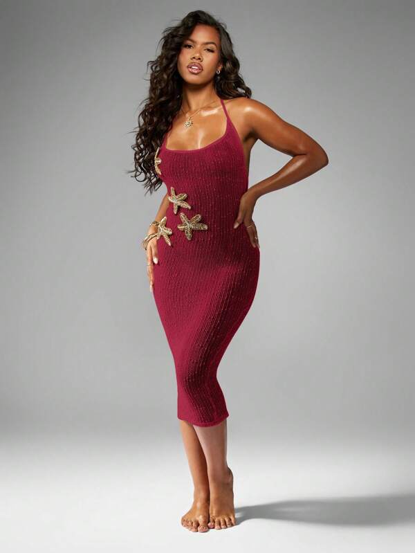 Missguided MISSGUIDED Knitted Bodycon Midaxi Dress With Starfish Embellishments