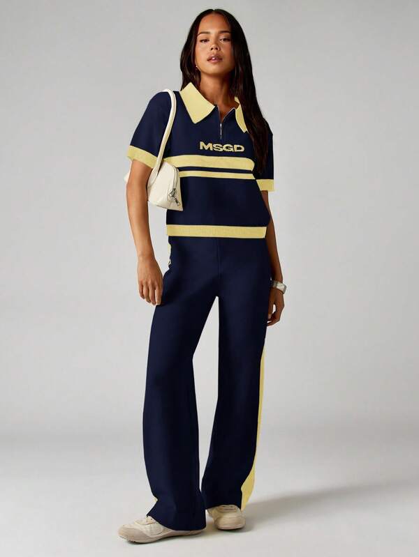 Missguided MISSGUIDED Knitted Co-Ord Set With Embroidered Stripes