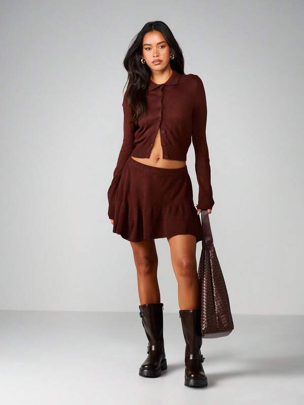 Missguided MISSGUIDED Knitted Co-Ord With Button Cardigan And Pleated Skirt