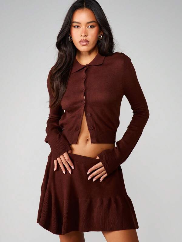 missguided MISSGUIDED Knitted Co-Ord With Button Cardigan And Pleated Skirt
