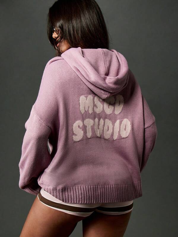 missguided MISSGUIDED Knitted Oversized Hooded Sweater With Text Graphics