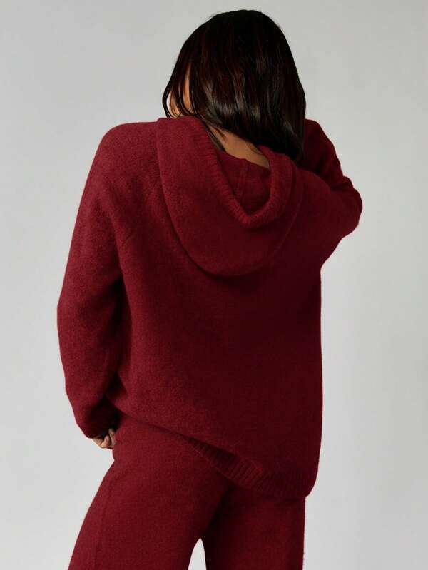 Missguided MISSGUIDED Knitted Oversized Hoodie With Logo Embroidery