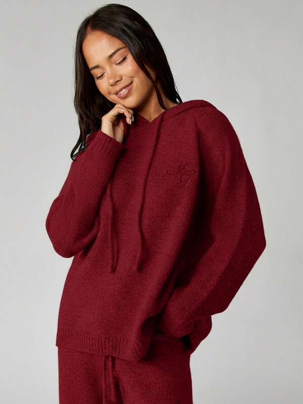Missguided MISSGUIDED Knitted Oversized Hoodie With Logo Embroidery
