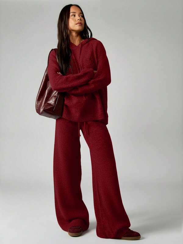 Missguided MISSGUIDED Knitted Oversized Hoodie With Logo Embroidery