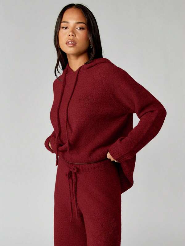 missguided MISSGUIDED Knitted Oversized Hoodie With Logo Embroidery