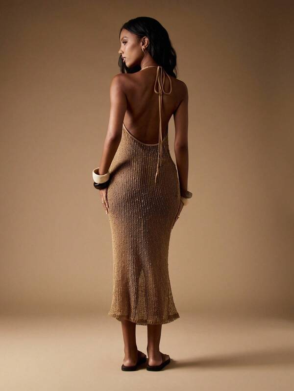 Missguided MISSGUIDED Knitted Starfish Embellished Halter Neck Midaxi Dress