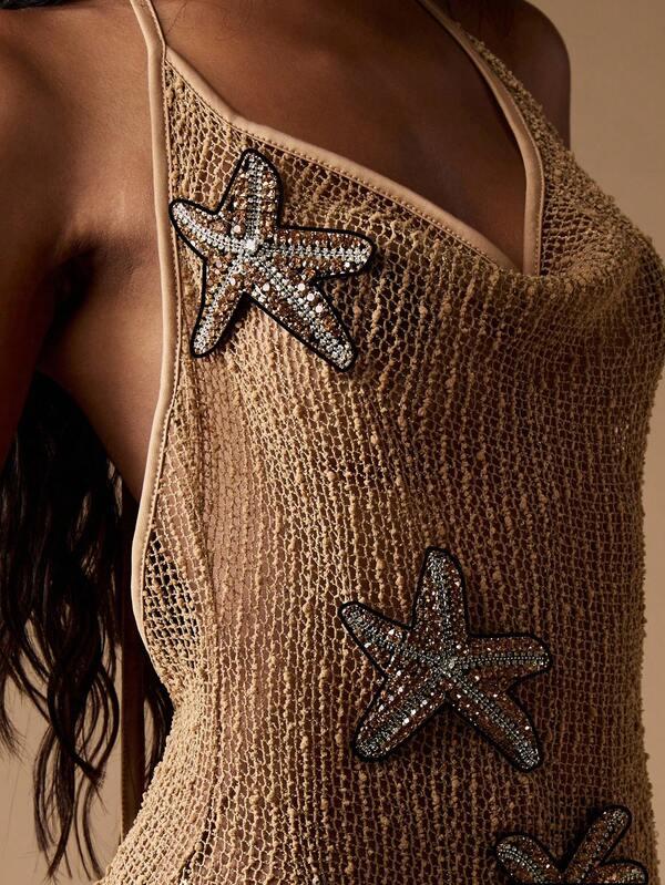 Missguided MISSGUIDED Knitted Starfish Embellished Halter Neck Midaxi Dress