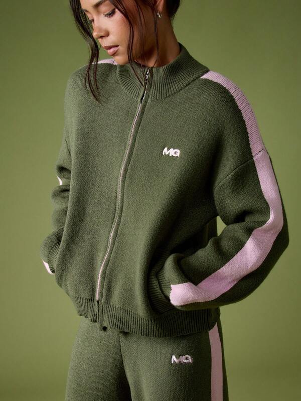 missguided MISSGUIDED Knitted Track Cardigan With Side Stripe And Logo