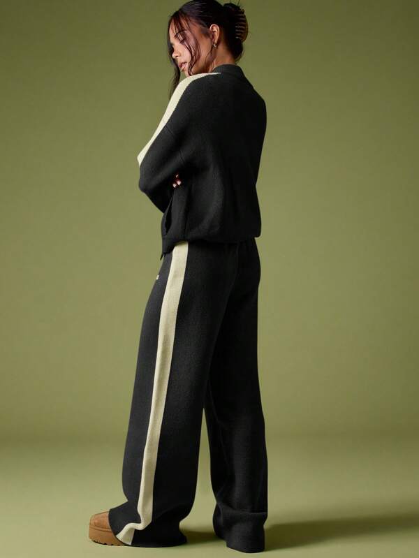 Missguided MISSGUIDED Knitted Wide Leg Joggers With Contrast Stripes
