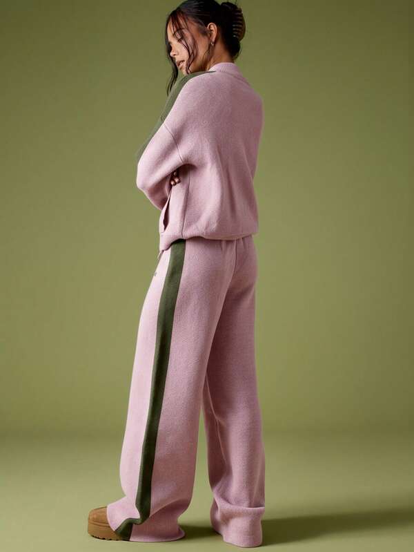 Missguided MISSGUIDED Knitted Wide Leg Pants With Green Stripes