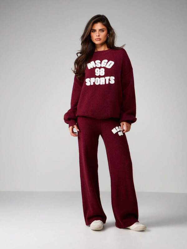 Missguided MISSGUIDED Knitted Wide Leg Sweatpants With Logo