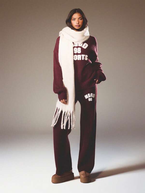 missguided MISSGUIDED Knitted Wide Leg Sweatpants With Logo