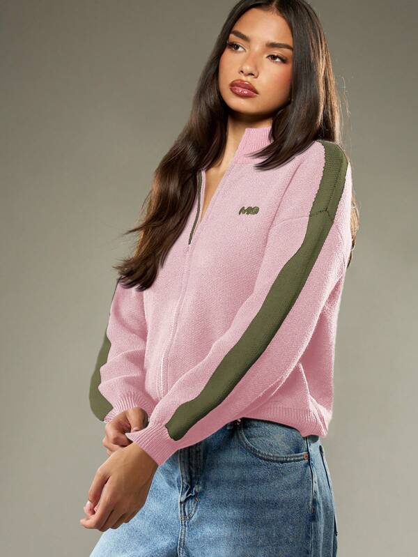 Missguided MISSGUIDED Knitted Zip Up Cardigan With Contrast Stripes