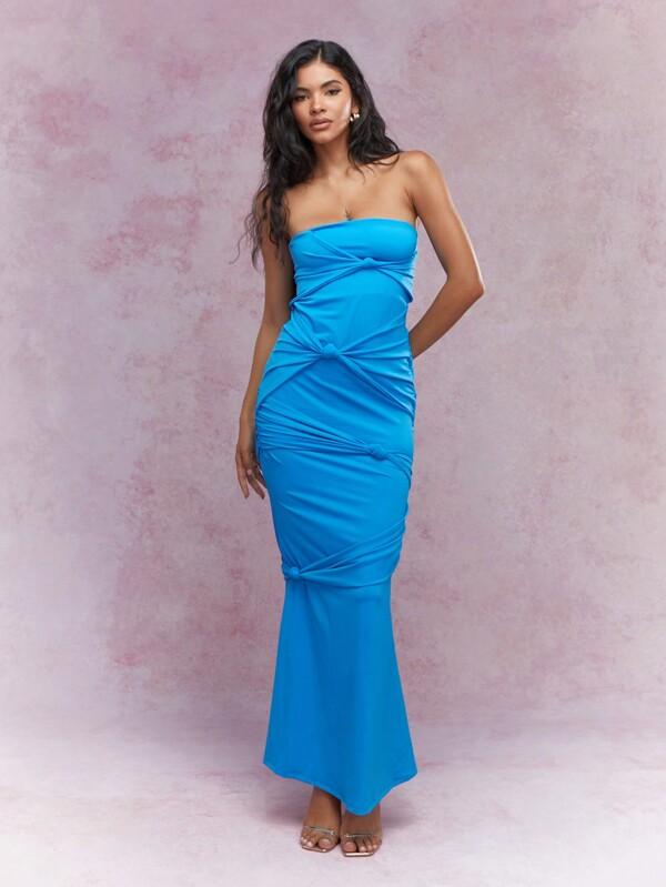missguided MISSGUIDED Knot Detail Bandeau Maxi Dress