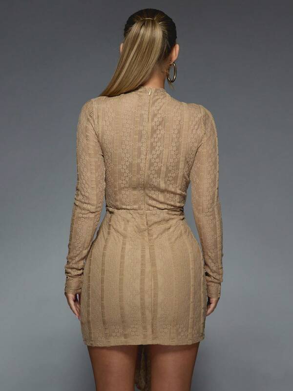 Missguided MISSGUIDED Knot Detail Cut-Out Long Sleeve Bodycon Mini Dress