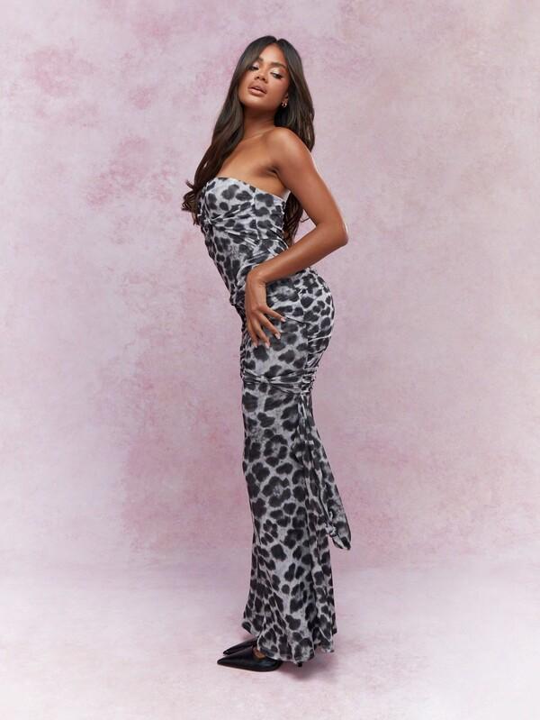 Missguided MISSGUIDED Knot Detail Leopard Print Bandeau Maxi Dress