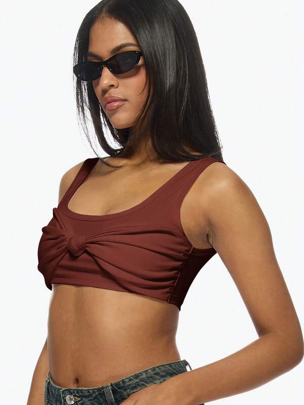Missguided MISSGUIDED Knot Front Crop Sleeveless Tank Top