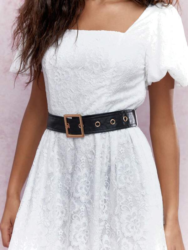 Missguided MISSGUIDED Lace Balloon Sleeves Square Neck Maxi Dress With Belt