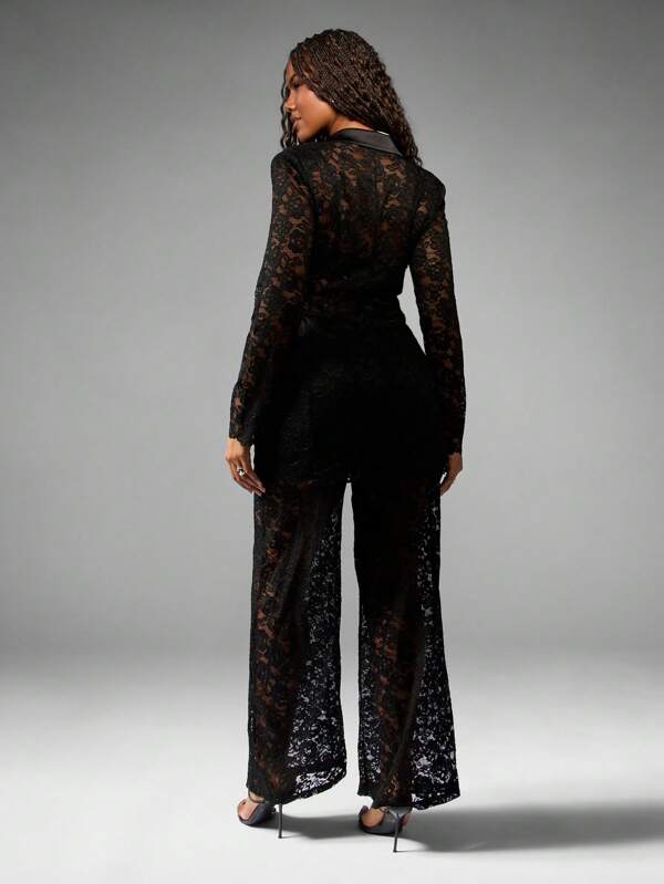 Missguided MISSGUIDED Lace Blazer And Wide Leg Trousers