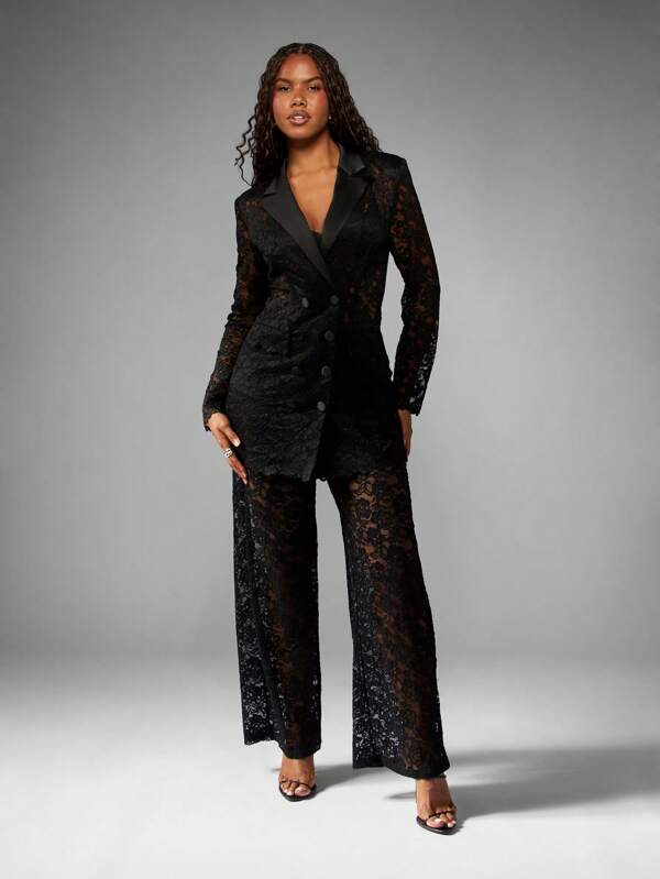 missguided MISSGUIDED Lace Blazer And Wide Leg Trousers
