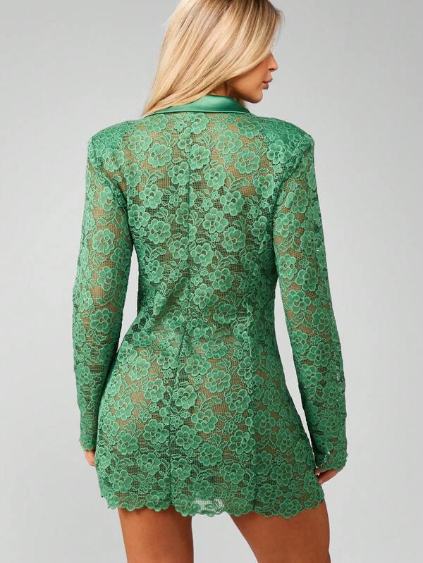 Missguided MISSGUIDED Lace Blazer Mini Dress With Satin Lapel And Scalloped Hem
