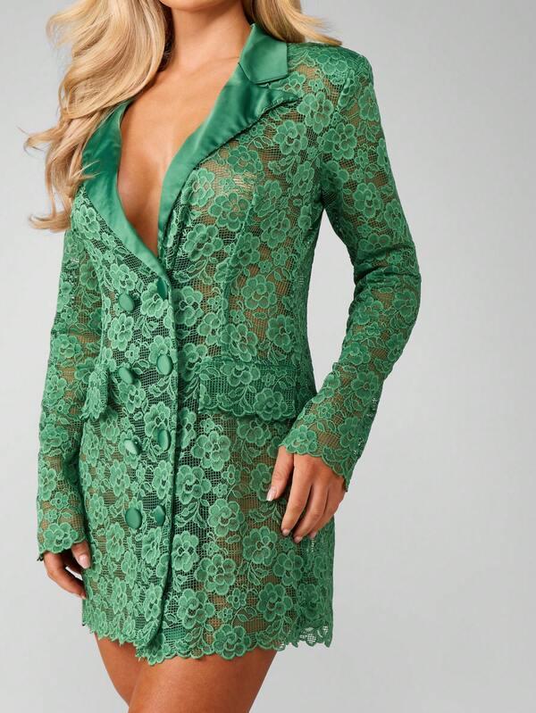Missguided MISSGUIDED Lace Blazer Mini Dress With Satin Lapel And Scalloped Hem
