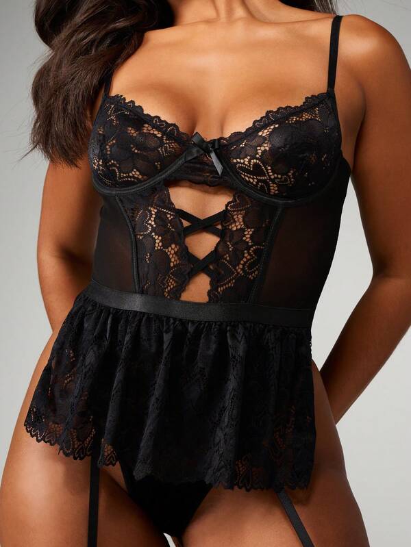 Missguided MISSGUIDED Lace Bustier Bodysuit With Cut Outs