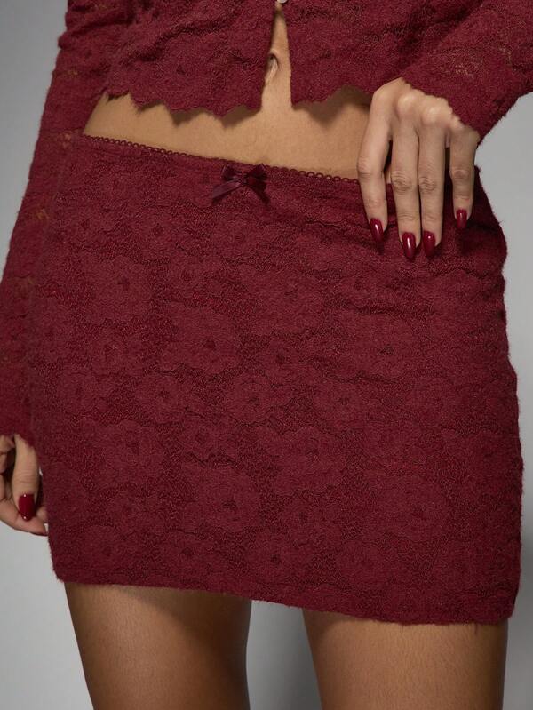 Missguided MISSGUIDED Lace Button-Front Cardigan Mini Skirt Two-Piece Set