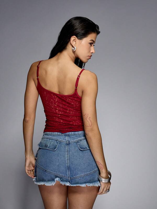 Missguided MISSGUIDED Lace Camisole Tank Top With Ruched Detailing