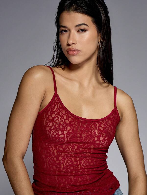 Missguided MISSGUIDED Lace Camisole Tank Top With Ruched Detailing