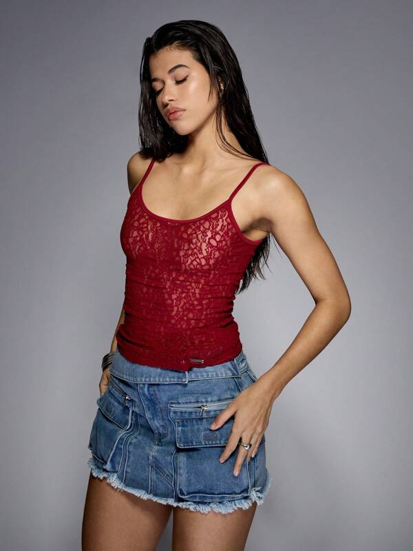 missguided MISSGUIDED Lace Camisole Tank Top With Ruched Detailing