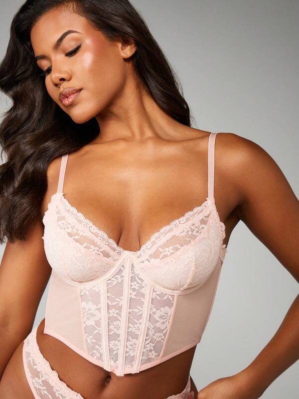 Missguided MISSGUIDED Lace Corset Bralette And Thong Set