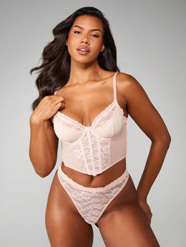 missguided MISSGUIDED Lace Corset Bralette And Thong Set