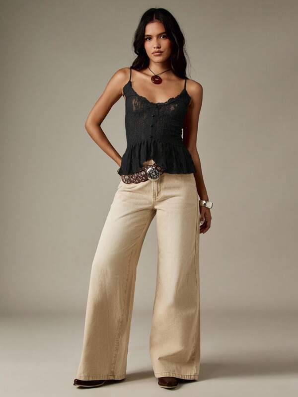 Missguided MISSGUIDED Lace Corset Camisole With Frill Hem And Button Front