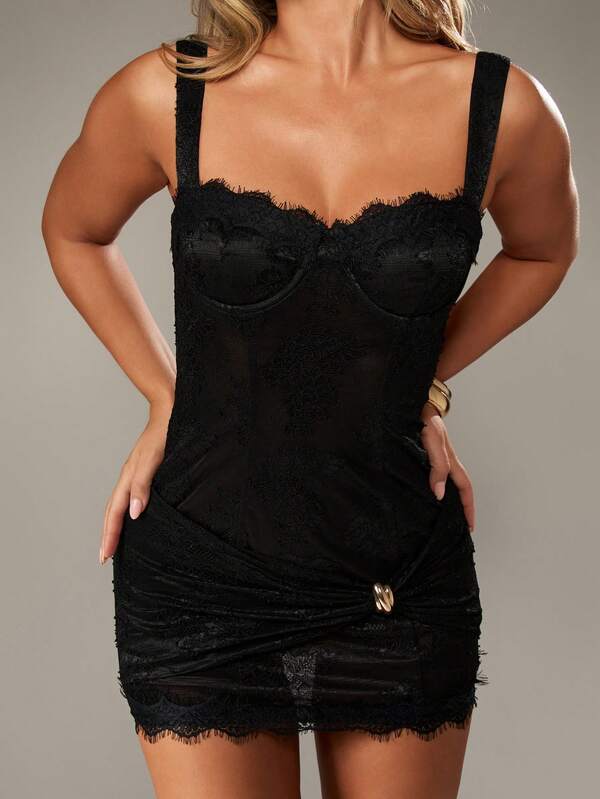 Missguided MISSGUIDED Lace Corset Mini Dress With Ruched Detail